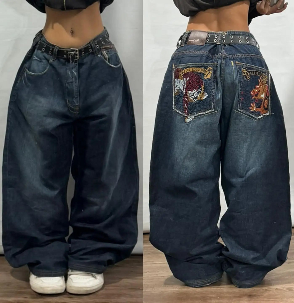American Retro Y2K Street Embroidery Jeans