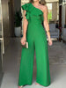 Ruffle One Shoulder Jumpsuit, Elegant Solid jumpsuit For Spring &Summer, women's Clothing