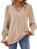 Women's New Solid Color Chiffon Shirt V-neck Pullover Flared Long Sleeved Top Shirt Office Lady Elegant Khaki Loose Blouses