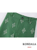 KONDALA Vintage Embroidery Green Wide-Leg Pants