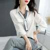 Elegant V-Neck Button Spliced All-match Lace Up Blouse Women's Clothing 2023 Spring New Casual Pullovers Loose Office Lady Shirt