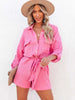 Summer Women Casual Playsuits Fashion Long Sleeve Overalls Jumpsuits Pockets Lace-up Buttons Shirt Playsuit Office Ladies Romper