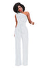Sexy One Shoulder Rompers Womens Jumpsuit Summer Sleeveless Belt Wide Leg Elegant Lady New Size Bodycon Jumpsuits White Black
