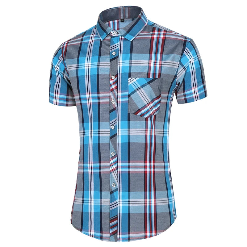 New Fashion Plaid Shirt Men Summer Casual Short Sleeve Shirts Mens Plus Size Beach Hawaiian Tops Blouse Male 5XL 6XL 7XL