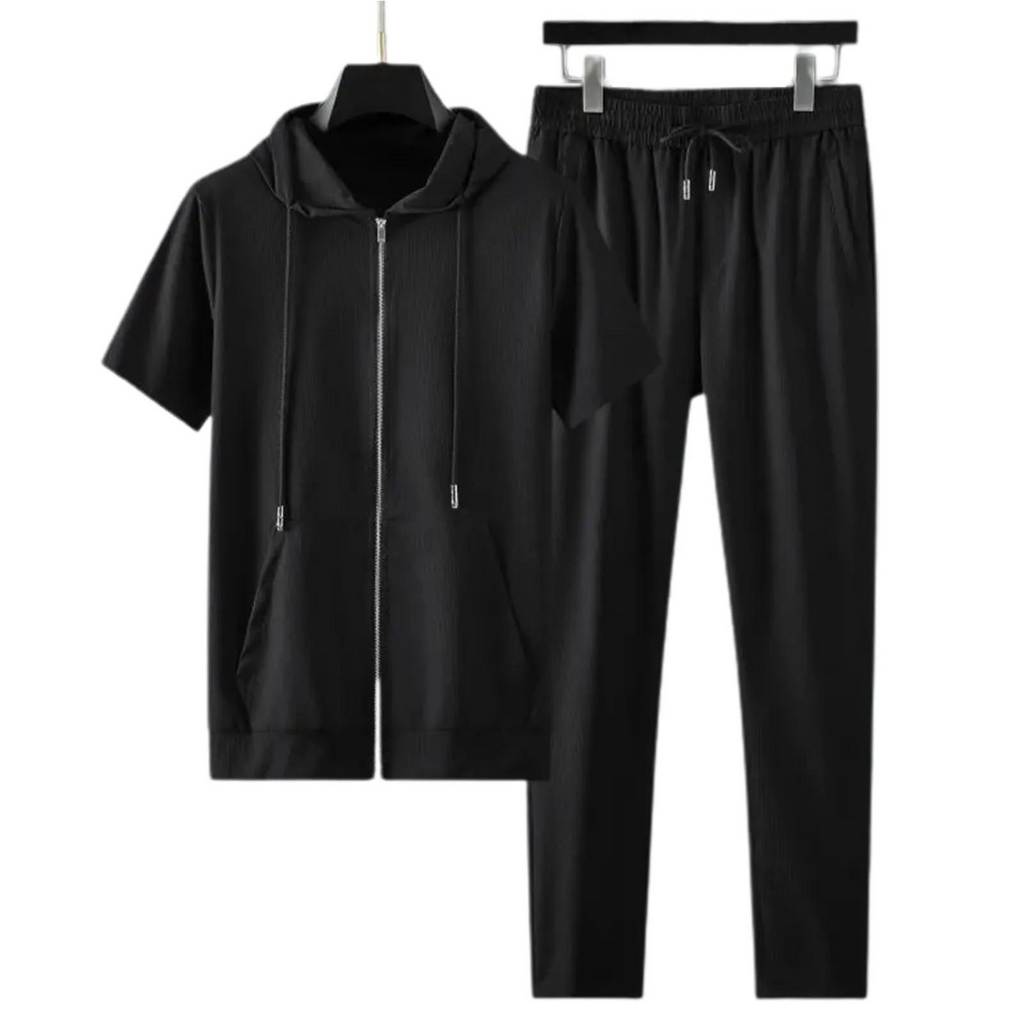 Men's Solid Color Zip-Up Tracksuit (Long Pants)