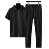Men's Solid Color Zip-Up Tracksuit (Long Pants)
