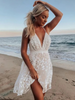 Summer Elegant White Embroidered V-Neck Lace