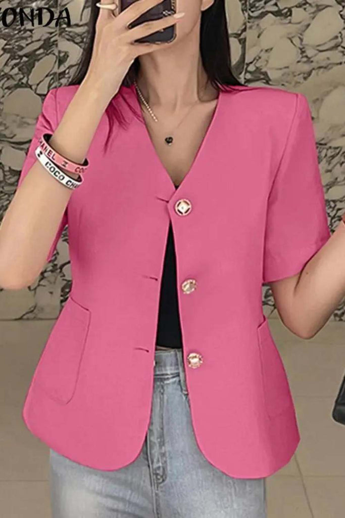 VONDA Short Sleeve V-Neck Blazer