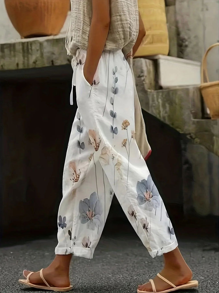Floral Print Straight-Leg Pants