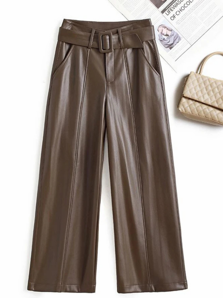Sheepskin Leather Wide-Leg Pants