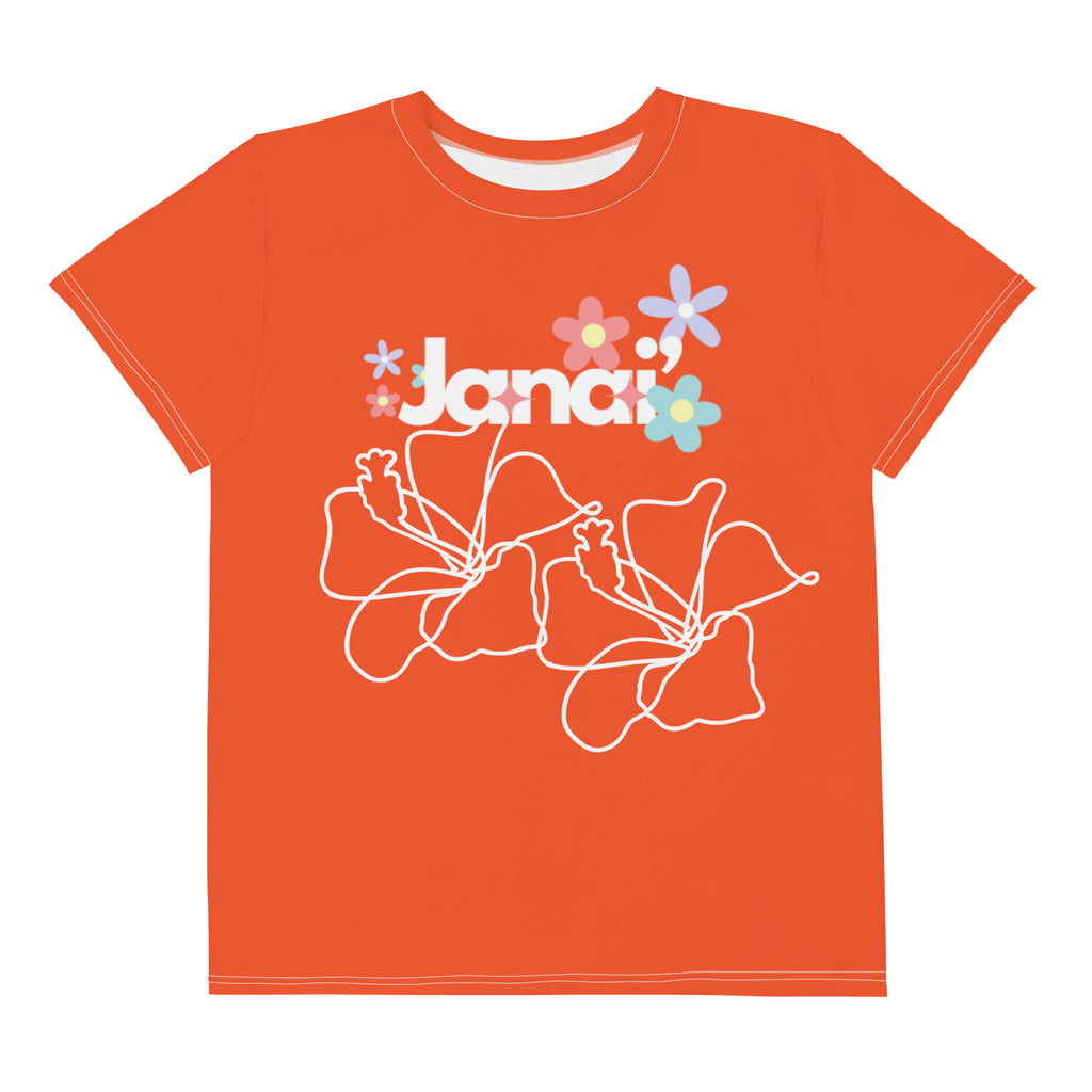 Janai's Orange Lined Flower Crew Neck T-shirt